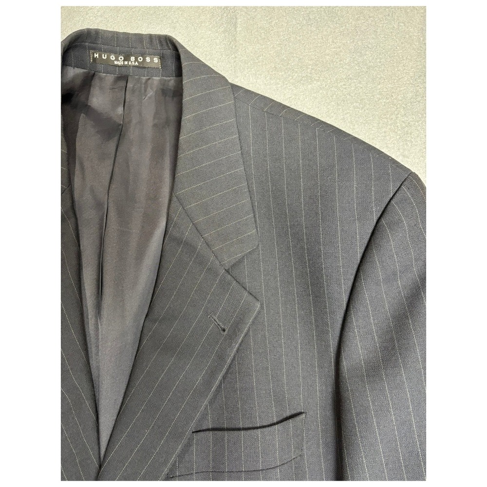 Hugo Boss Blazer Mens 42R Navy Pinstripe Wool 2 Button Suit Jacket USA Made